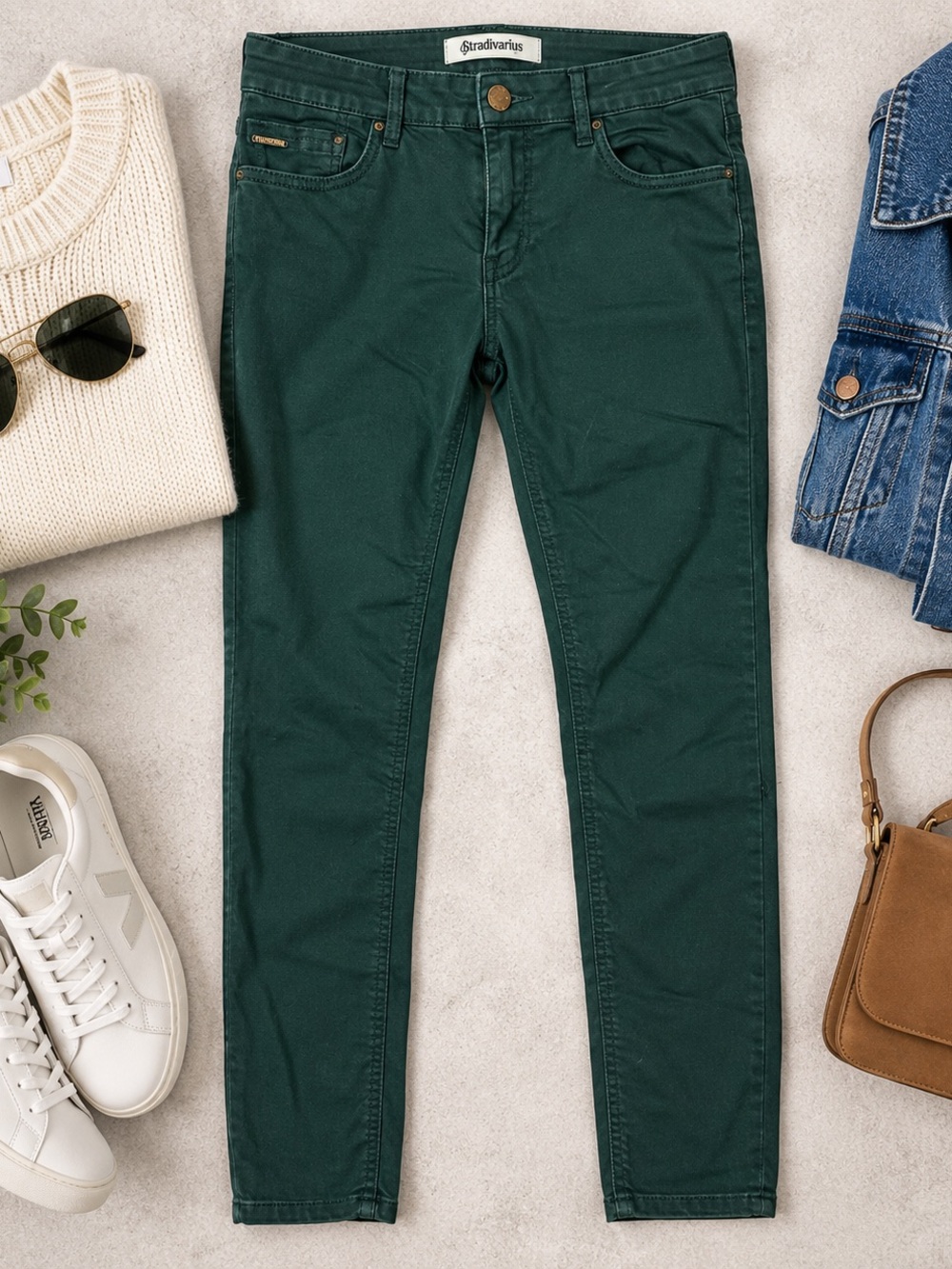 Stradivarius Dark Green Skinny Jeans